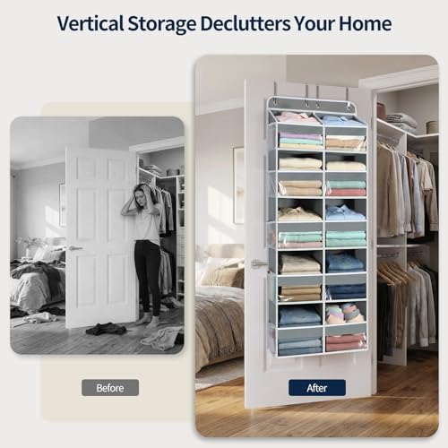 Over The Door Organizer, 5 Tier Extra Large Behind Door Storage of 10 Compartments, 80lbs Heavy Duty Door Organizer Hanging with Clear Window for Closet Bedroom Pantry Bathroom, Grey - view 5