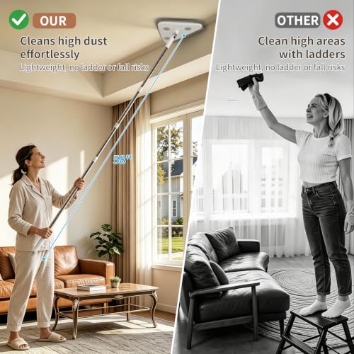 Wall Cleaner Mop with Long Handle, Baseboard Cleaner Tool with Extension Pole & Squeegee, 3-in-1 Ceiling Cleaning Tool Duster with 3 Microfiber and 3 Chenille Pads for Washing Window, Floor, Cabinet - view 4