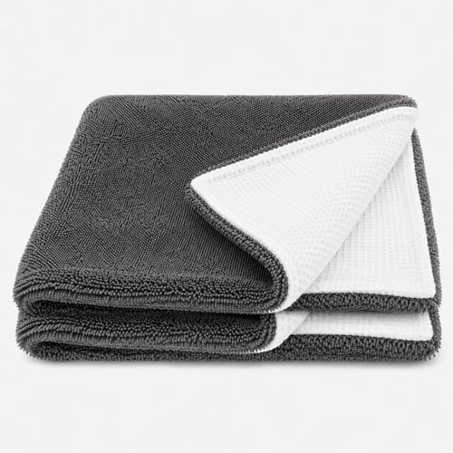 Hybrid Glass Microfiber Towel – Waffle Weave & Plush Dual Action Cleaning Cloth – Streak-Free Window and Surface Drying Towel – Professional Grade -16x16-1000 GSM 2-Pack