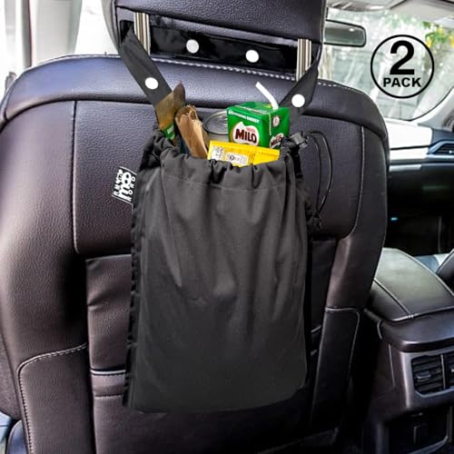 2 Pack Leakproof Car Trash Bags Detachable Waterproof Garbage Bags with Drawstring Hanging Organizer for Back Seat & Travel Black - view 2