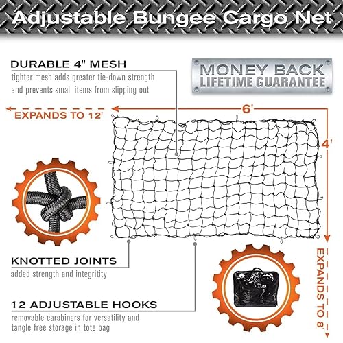 Cargo Net for Pickup Truck Bed SUV, 5'x7' Stretches to 10'x14' - view 2
