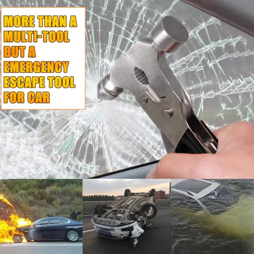 Car Safety Hammer Glass Breaker, 12-in-1 Car Stainless Steel Hammer Multi-Tool - Emergency Escape, Vehicle Tool Kit, Camping Outdoor Rescue Emergency Essentials - Suitable for Men, Women - view 4