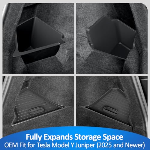 Tesla Model Y Juniper Trunk Organizer Set, 2 Trunk Storage Bins with TPE Lid + 2 Rear Trunk Organizer Hooks, Rear Trunk Side Storage Box for Model Y Juniper 2025 2026 Interior Accessories - view 7