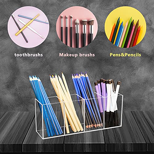 Acrylic Pen Holder 4 Compartments,Clear Pen Holder Makeup Brush Holder - view 4