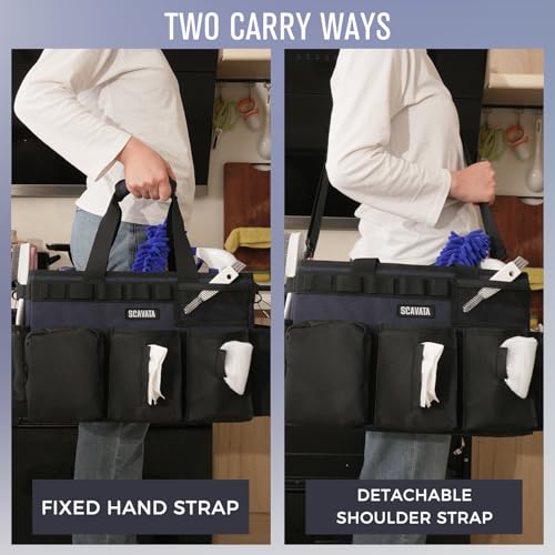 Wearable Cleaning Caddy Bag, Cleaning Caddy Supplies Organizer with Handle & Shoulder Straps for Housekeepers, Under Sink & Car Cleaning Tool Organizers with 4 Foldable Divider Navy (DarkBlue) - view 6