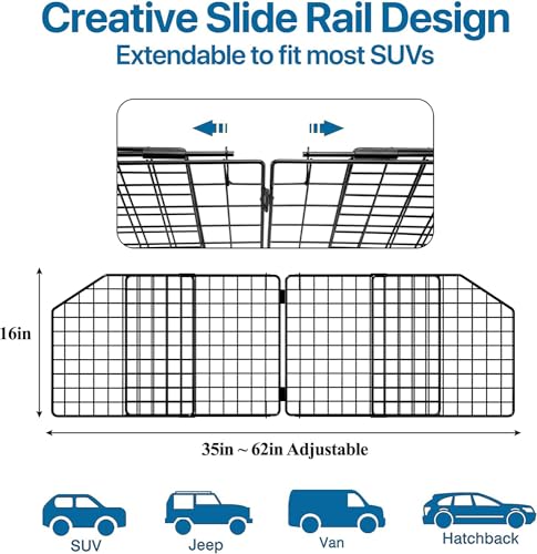 Dog Car Barrier for SUV Trunk Cargo Area, Foldable & Adjustable Car Divider and Cargo Gate to Keep Dogs in Back (Patent Design) - view 2