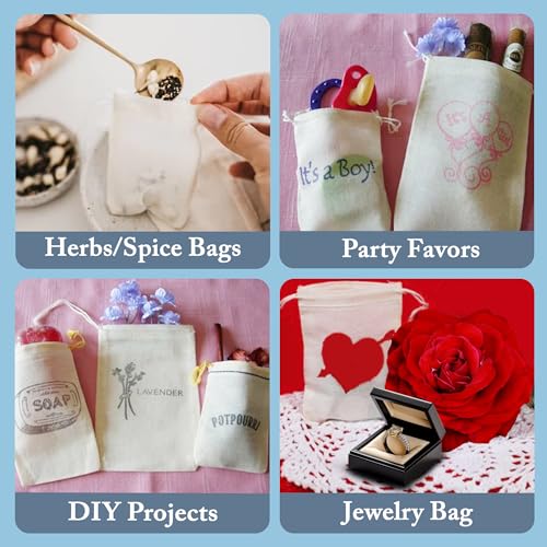 100% Cotton Drawstring Muslin Bags, Medium 5x7, 25 Pcs - view 6