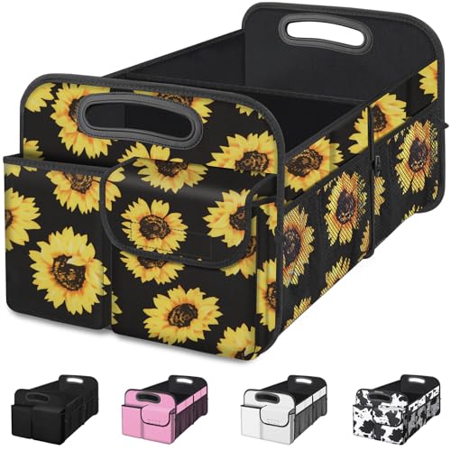 Car Trunk Organizer, Car Storage Organizer with Large Capacity Waterproof Collapsible Trunk Organizer for Car Suv/Jeep/Sedan (Sunflower, Standard)