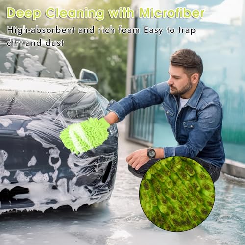 3 Pack Chenille Microfiber Car Wash Mitt, 7" x 9.6", Blue, Green, Grey - view 4