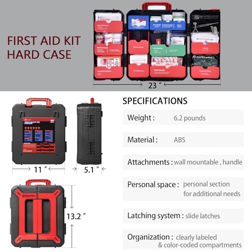 Hard Case First Aid Kit 408 Pcs - Wall Mountable Trauma Kit for Car, Home, Office & Truck - Comprehensive Large First Aid Supplies with Color-Coded Labelled Compartments - view 2