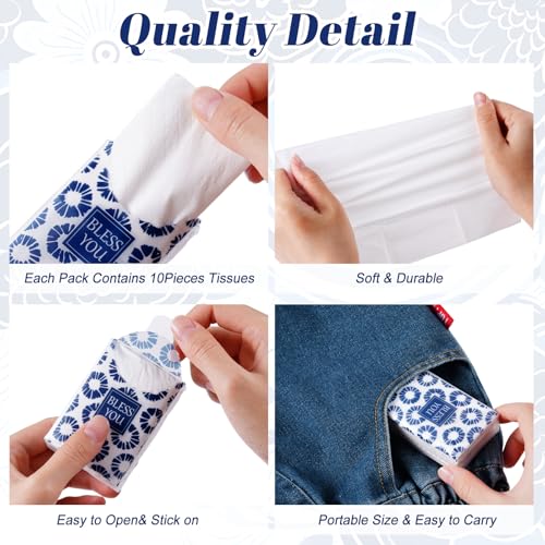 10 Packs Pocket Tissues, Blue Floral Bless You, 3 Ply, 80 Sheets - view 3