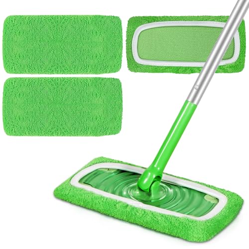Reusable Microfiber Mop Pads Compatible with Swiffer Sweeper, 3 Pack Dry Sweeping Cloths & Wet Mopping Cloths, Washable Pads for Hardwood Floor Cleaning (Mop is Not Included)