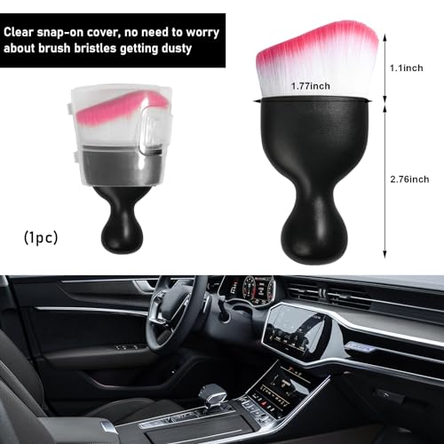 Car Detailing Brush, Curved Soft Bristles Auto Removal Dust Collectors, Universal Vehicle Dashboard, Air Conditioner Vents etc Interior Cleaning Tool Accessories (White/Red) - view 2