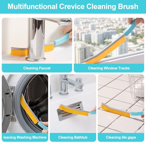 4 Pack Crevice Cleaning Brush, Turquoise Hard Bristle Grout Brush, House Cleaning Supplies, Magnetic Gap Cleaning Brush for Kitchen, Bathroom, Window, Toilet, Multifunctional Cleaning Tools - view 5