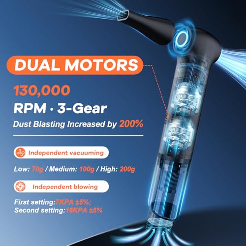 Compressed Air Duster&Vacuum Cleaner, 2-in-1 130000RPM Cordless Air Blower - view 2