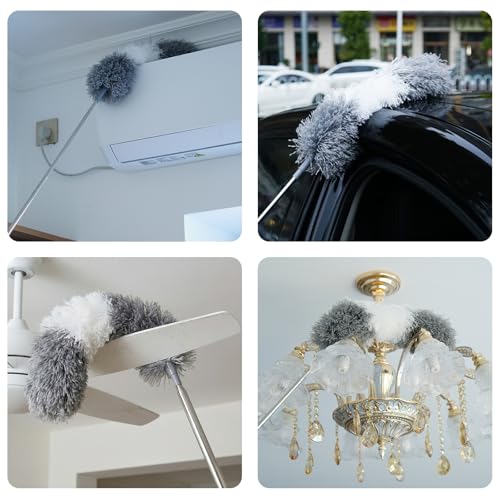 Microfiber Feather Duster, 110 Inch Extendable Telescoping Pole Duster with Bendable Washable Head, Long Handle Cleaning Duster for Ceiling Fan, High Ceiling, Blinds, Furniture and Cars(Gray) - view 3