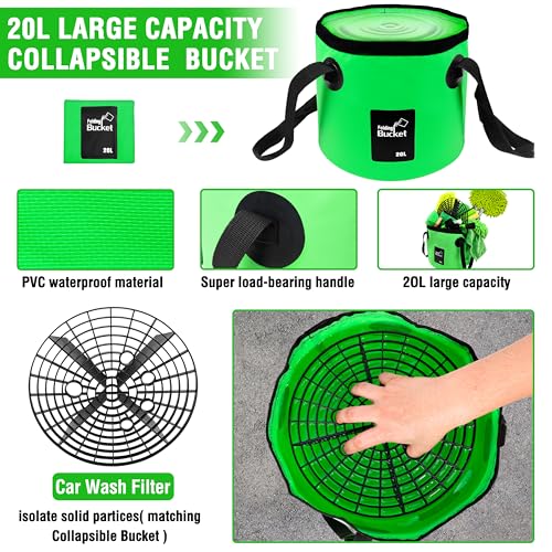 17Pcs Car Wash Kit,62" Car Wash Brush Mop with Long Handle,Car Cleaning Kit,Car Detailing Brush Set,Car Wash Bucket,Car Wheel Brush,Complete Interior Car Cleaning Supplies - view 4