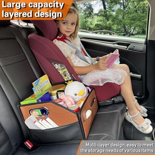 Leather Car Storage Organizer for back front Passenger Seat Brown - view 6