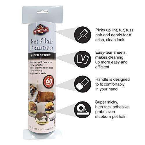 Supersize Extra Sticky, Adhesive Lint Roller Refill, Pet Cat & Dog Hair Remover for Clothes and Furniture, 60 Sheet ct - view 3