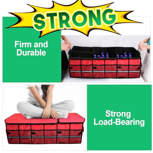 Big Car Trunk Organizer, Cargo Organizer SUV Trunk Storage Non Slip Bottom Waterproof Collapsible Durable Multi Compartments-(Oversize,Red) - view 2