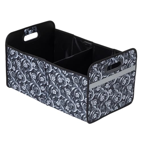 Paws Car Trunk Organizer Foldable Storage Bin with Handles Non Slip Base Pet Gear Travel Tote for SUV Truck (Flourish Paws)
