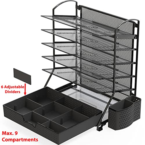 6-Tier Desk File Organizer w/Drawer & Pen Holder, Black - view 3