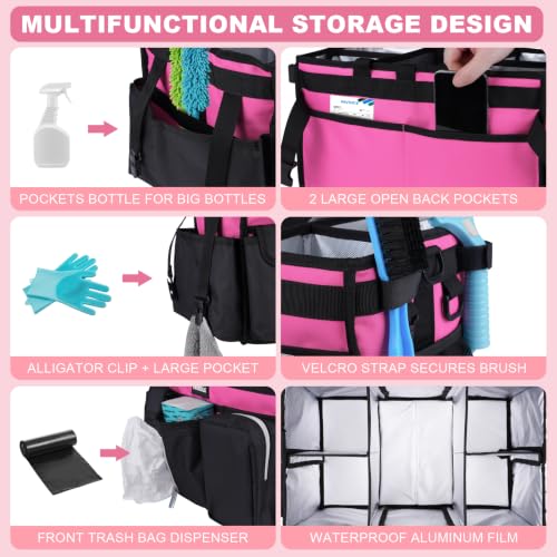 Large Cleaning Caddy With Detachable Divider And Support Board, Large Cleaning Supply Caddy With Adjustable Shoulder Strap & Waist Belt For Cleaners,Housekeepers - view 3