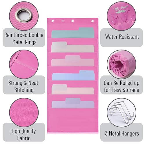 Hanging Wall File Organizer, 6 Pocket, Pink - view 4