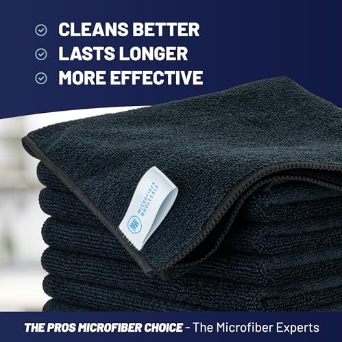 MW PRO Microfiber Cleaning Cloths Black (12 Pack, 12x12) - Commercial Janitorial Towels & Lint Free Rags - Heavy Duty for Auto Detailing, Glass Windows, Housekeeping & Screens - Washable 300+ Times - view 2