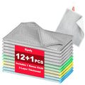 Non Scratch Wire Dishcloth, Metallic Fiber Cleaning Cloths - 12+1 Pcs Mixed Set 3-Layer & Microfiber Wire, for Dishes, Sinks & Pans (7.87x7.87 Inches)