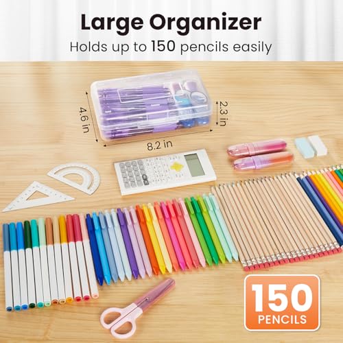 Plastic Pencil Case Box 6 Pack, Large Crayon Maker Pen Organizer - view 2