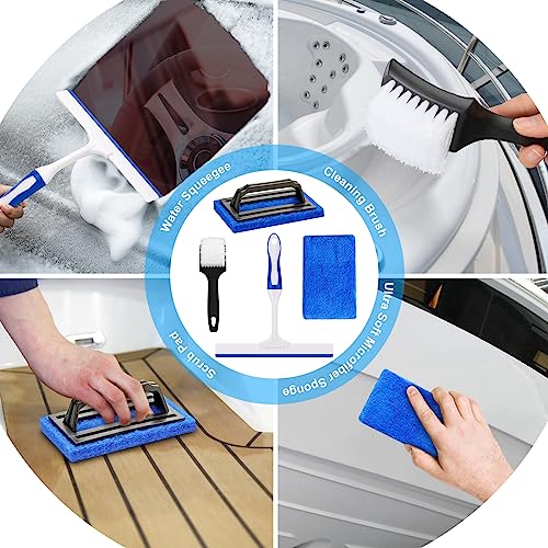 12Pcs Boat Wash Cleaning Kit with Collapsible Bucket Wash Sponge Mitt Microfiber Towel Squeegee Scrub Pads Brushes Complete Interior Exterior Cleaning Set for Boat - view 5