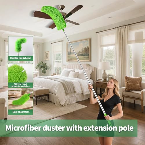 Dusters for Cleaning extendable Long Handle，Webster Cobweb Duster with Extension Pole，Spider Web Remover Brush with Pole，Outdoor Web Cleaner Outside for use on Ceilings, cabinets, Walls, Light - view 4