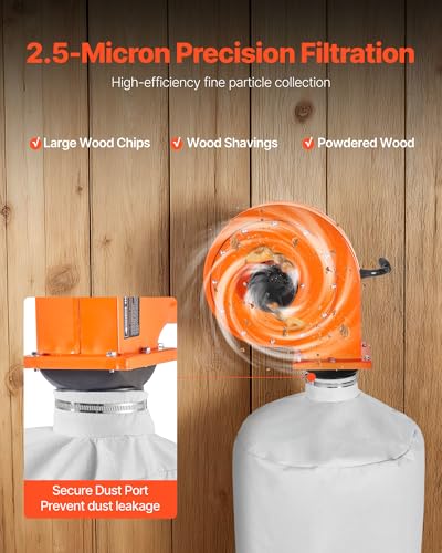 Dust Collector, Wall Mount Dust Collector 1 HP, 560 CFM Woodworking Dusts Collectors with 2.5 Micron Collectors Bag, Dusts Collection System for Woodworking/Workshop, Industrial Factories - view 3