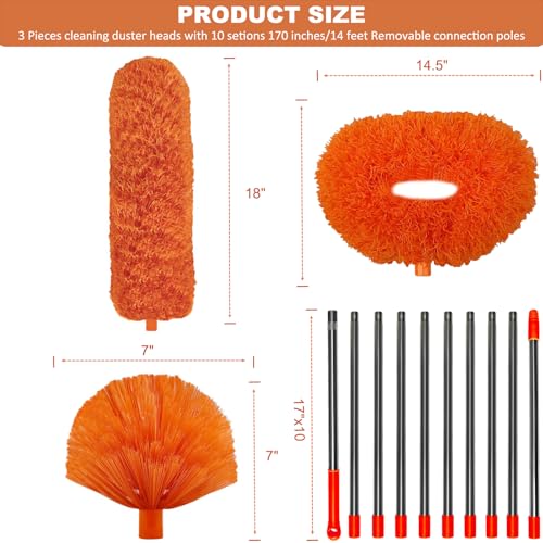 20 Ft+ High Reach Cleaning Tool Kit - Microfiber Feather Ceiling Fan Duster & Cobweb Duster with 3-14 ft Spliceable Pole Duster for Cleaning Fan, Spider Web, Ceiling, Blinds, Furniture Clean - view 2
