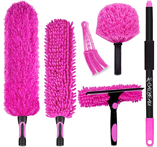 Pink Cleaning Supplies, Duster with Extension Pole for High Ceiling