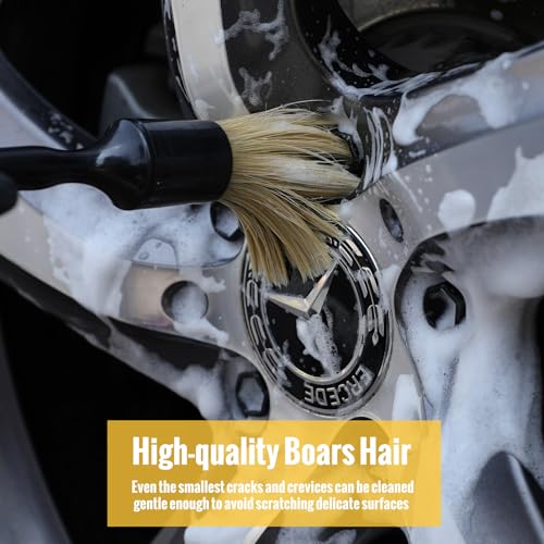 6PCS Car Detailing Brush Set, Ultra Soft Boars Hair Detail Brushes, Automotive Cleaning Brush Kit for Wheels, Air Vent, Leather Seats, Vehicles Auto Exterior Interior Detailing Brushes Tool - view 3
