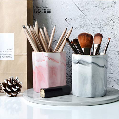 Pen Holder, Pencil Holder for Desk, Practical Ceramic Pencil Organizer, Decorative Makeup Brush Holder, Perfect Office Organization, Teacher Supplies, Gray Marble - view 6