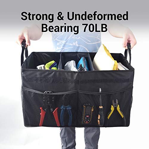 Car Trunk Organizer with Lid, Collapsible Car Storage Organizer with Reinforced Leather Handles, Non-Slip Bottom, Trunk Organizer for SUV, Van, Jeep (Black with Strap, Extra Large) - view 5