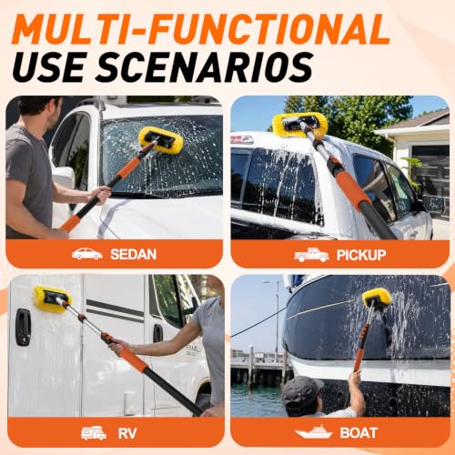 Car Wash Brush, 16FT Telescopic Car Wash Brush with Long Handle, 12-Inch Soft Bristle Car Cleaning Brush for Cleaning Car, RV, Truck, Boat, Solar Panels - view 4