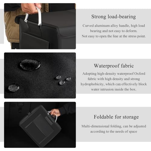 Trunk Organizer With Lid, Collapsible Waterproof Oxford Car Organizer with Aluminum Handle Base Plate, 2-Compartment 28L Sturdy Trunk Cargo Storage Organizer for RV SUV Truck (Black) - view 4
