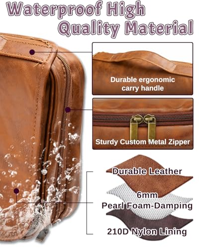 Large Personalized Toiletry Bag, Gifts for Men Custom Engraved Leather Travel Bag, Engraved Name Waterproof Travel Kit & Gifts for Him Husband Father (Father's Day, Christmas) - view 2