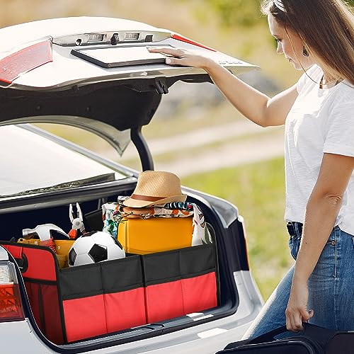 2 Compartments Car Trunk Organizer, 600D Waterproof Oxford Polyester Car Storage, Anti-slip 14" D x 22" W x 12" H Collapsible Trunk Storage, Suitable for SUV, Minivan, Truck, Red - view 7