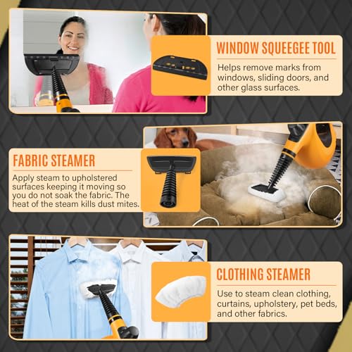 Handheld Steam Cleaner for Home Use, Multi-Purpose All Natural Steam Cleaner with 11pcs Accessories, Multi-Surface Steamer for Deep Cleaning Kitchen Bathroom Grout Tile Window Sofa Car (Orange) - view 5