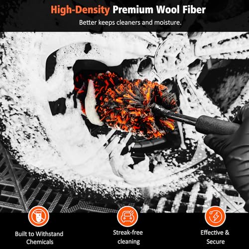 4PCS Car Wheel Cleaning Kit, Bendable Wool Brush, Orange&Black - view 2