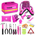 Pink Car Emergency Kit with Pink Car Tool Set, First Aid Kit