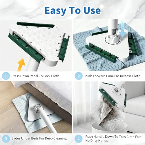 Snap Grip Mini Clamp Triangular Dust Mop, One-Click Cloth Change - view 5