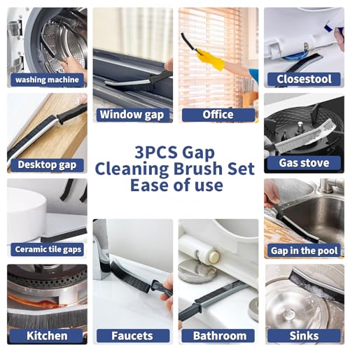 Crevice Cleaning Brush, Hard-Bristled Gap Scrub Brush, Toilet Gap Cleaning Brush Tool, for Scrub Small Spaces, Kitchen, Bathroom, Corner, Grout, Sink, Window Tracks, Hinges, 3pcs - view 6