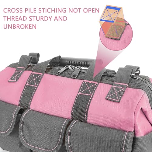 Garden Tools Bag 16inch Wide Mouth Women's Tool Bag with Molded Base and Plastic-Padded, Inside Pockets for Tool Storage,600D polyester fabric (Pink color) - view 4