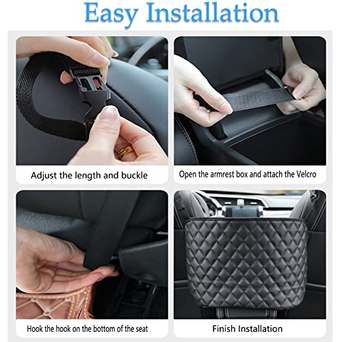Modern Minimalist Car Seat Storage Bag - Black Faux Leather Caddy - Automotive Seat Back Organizer - 2 Compartments - Rectangular - Durable - Seat-back mounted - 15.35 x 3.94 x 10.63 inches - view 6